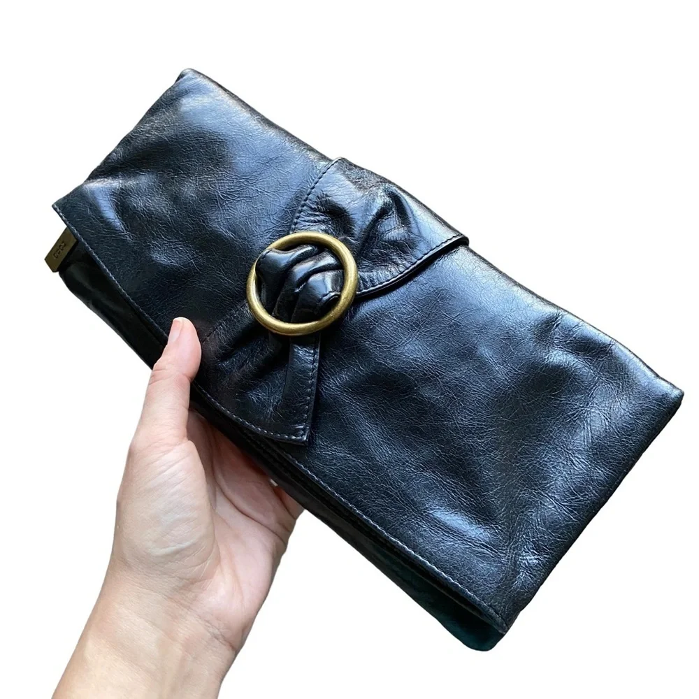 HOBO International Foldover Bow Black Leather Clutch